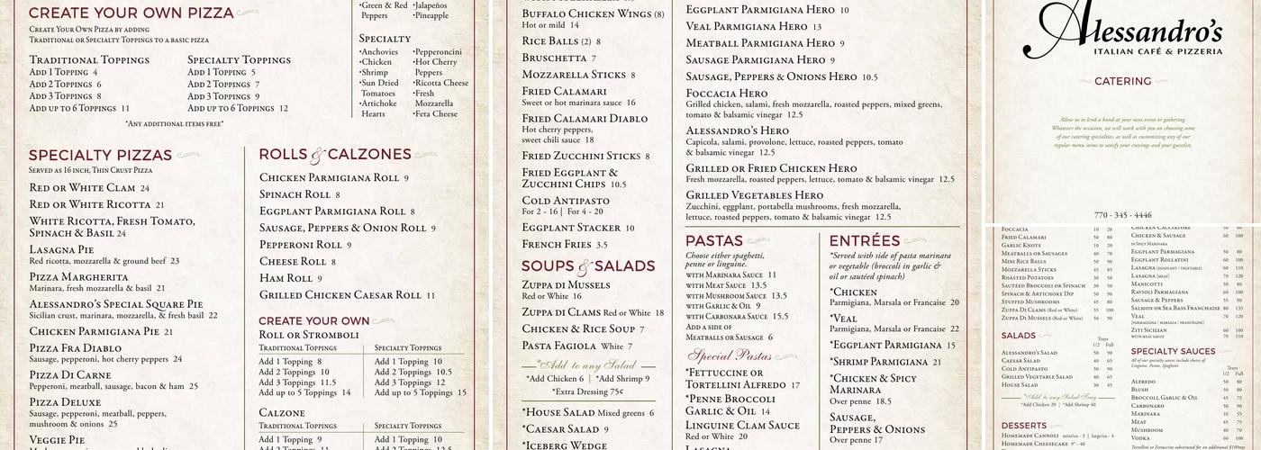 Alessandro's Italian Cafe & Pizzeria Menu