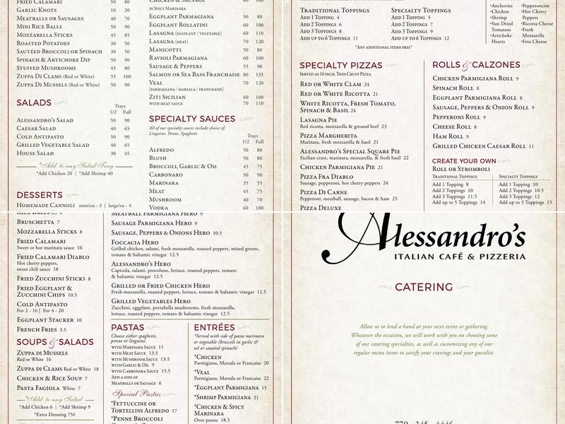 Alessandro's Italian Cafe & Pizzeria Menu
