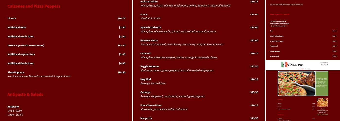 Mark's Pizza Menu