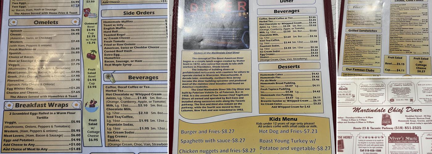 Martindale Chief Diner Menu