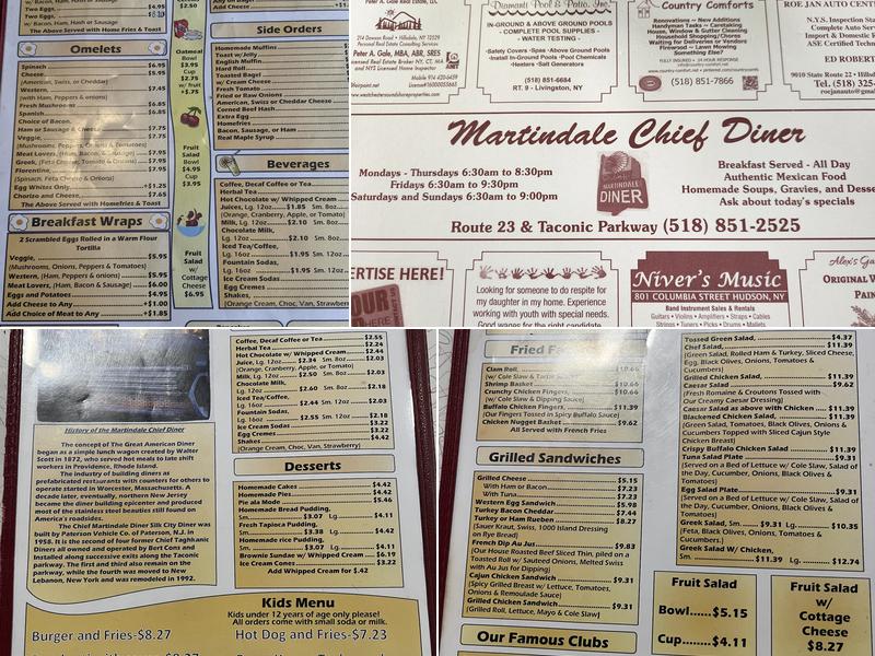 Martindale Chief Diner Menu