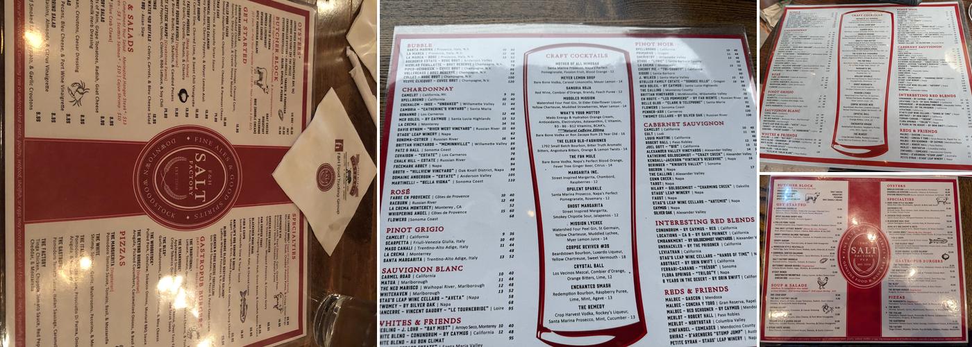 Salt Factory Pub Menu