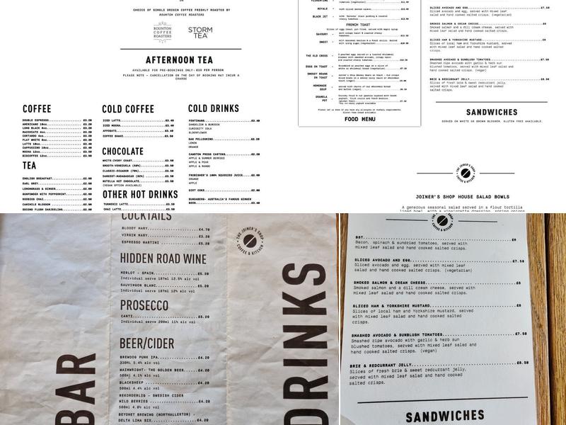 The Joiners Shop Coffee & Kitchen Menu