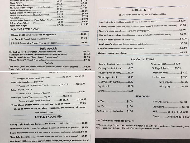 Lona's Corner Cafe Menu