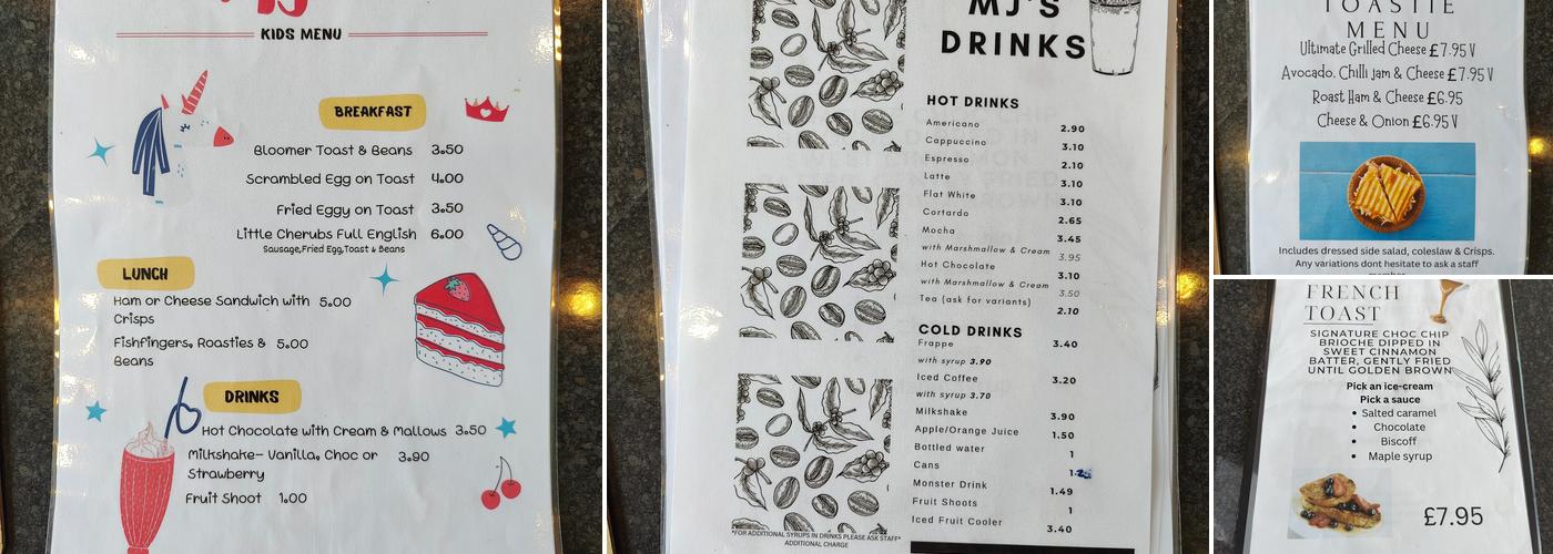 MJ's Cake Cafe Menu