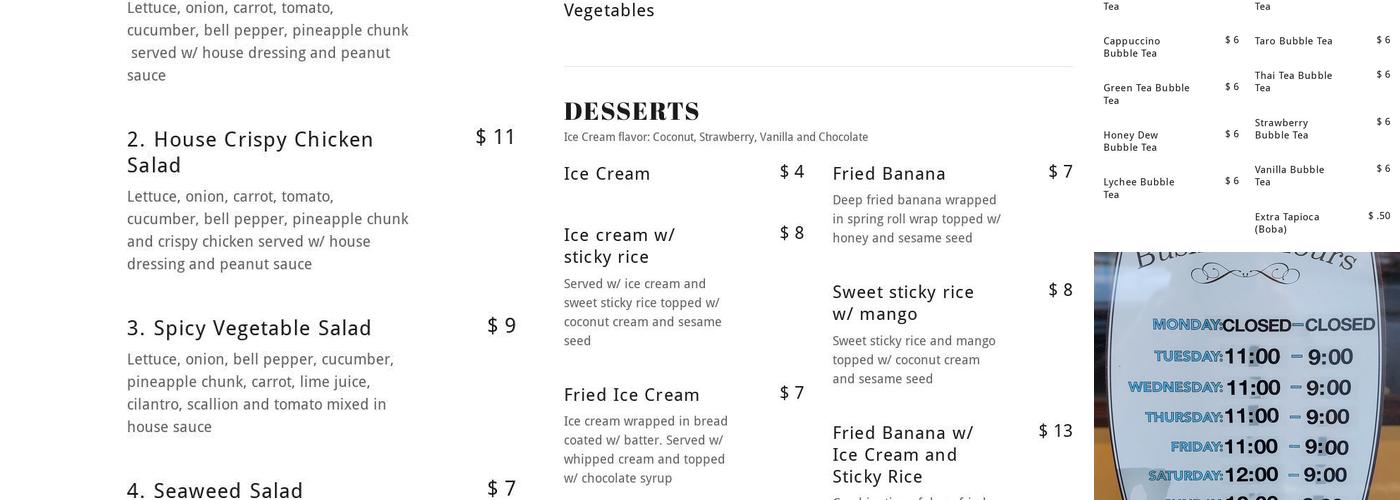 Taste Of Thailand Menu