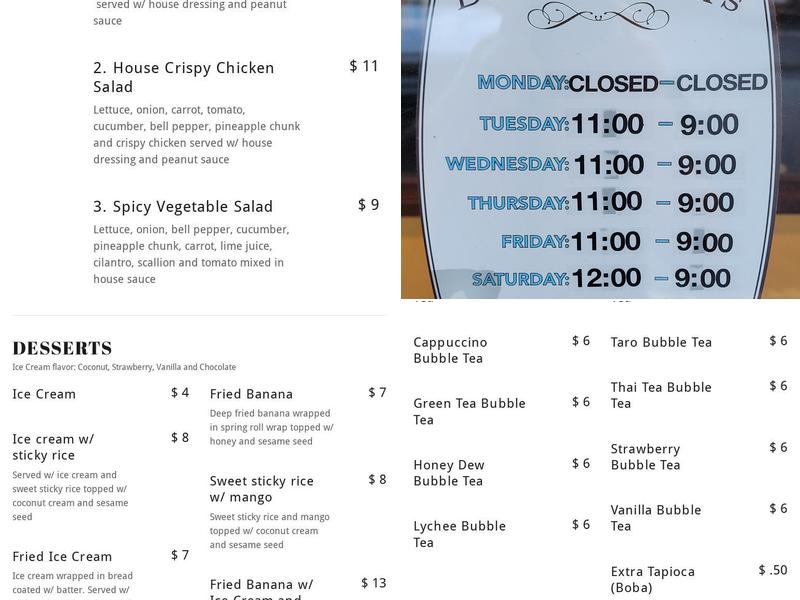 Taste Of Thailand Menu