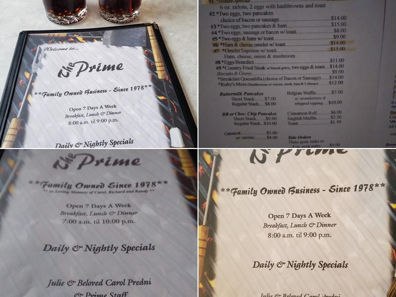 The Prime Bar and Family Dining Menu