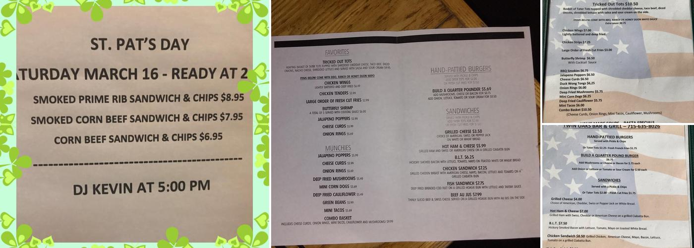 Twin Oaks Bar & Grill Menu