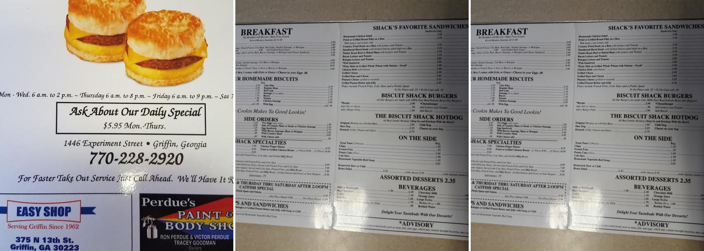 Biscuit Shack Menu