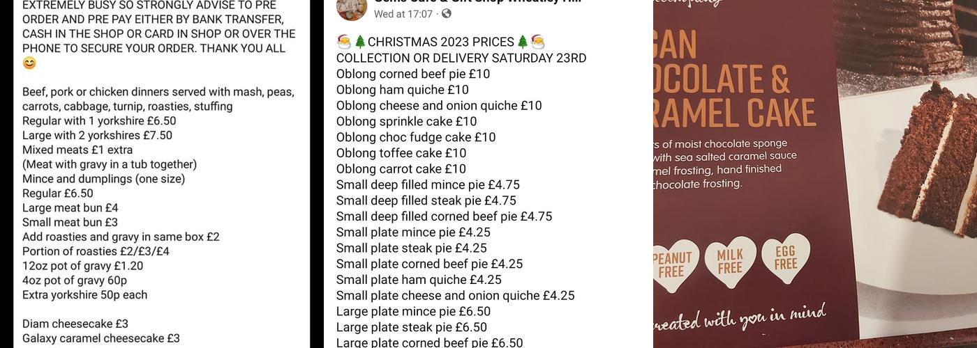 Gems cafe and Gift shop Menu