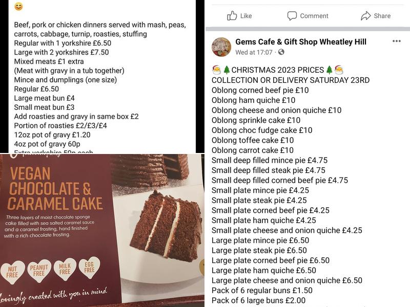 Gems cafe and Gift shop Menu