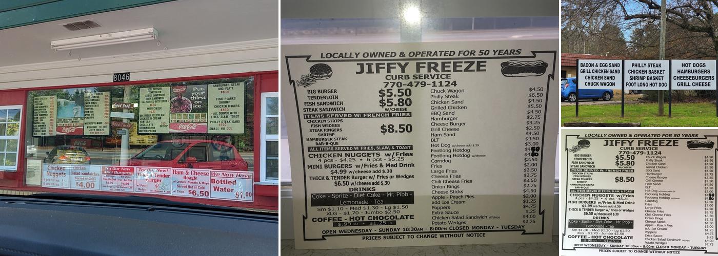 Jiffy Freeze Menu