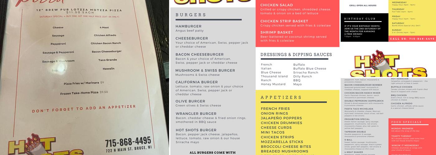 Hot Shots Menu
