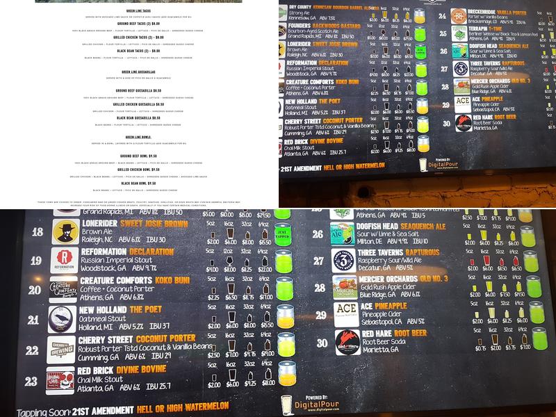 Green Line Brewery Menu