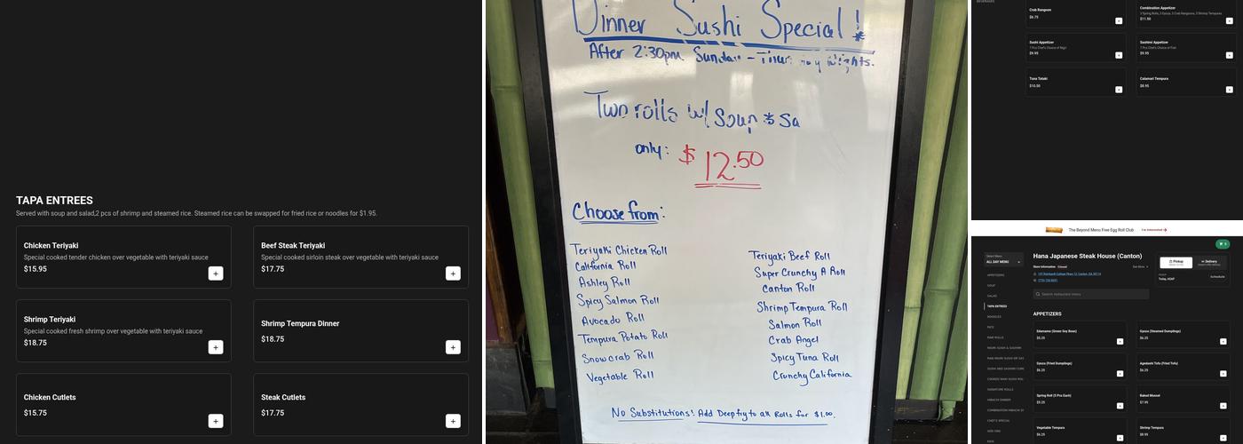 Hana Japanese Steak House Menu