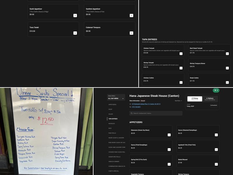 Hana Japanese Steak House Menu