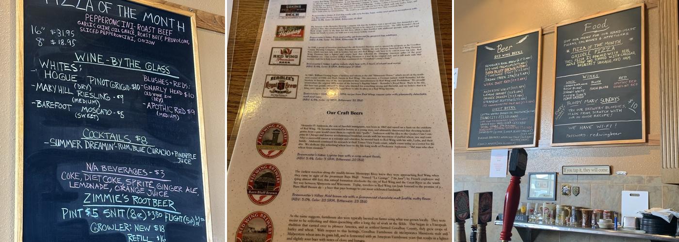 Red Wing Brewery Menu