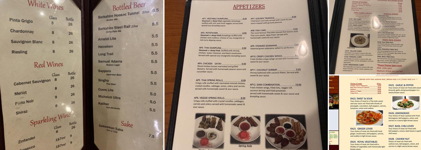 Siam Square Great Barrington Menu