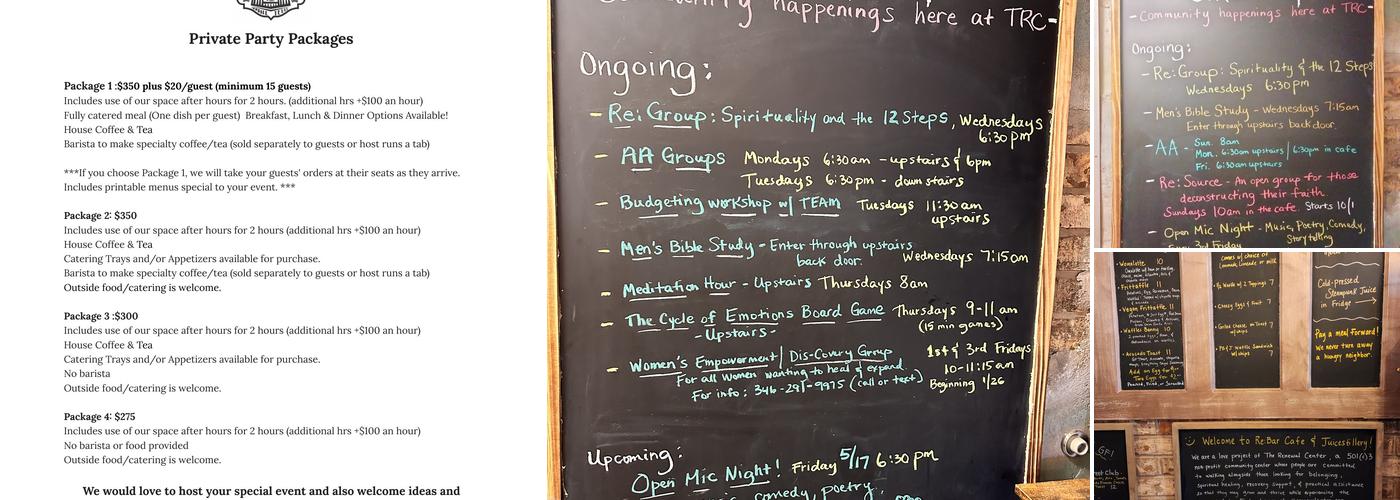 Re:Bar Cafe & Juicestillery Menu