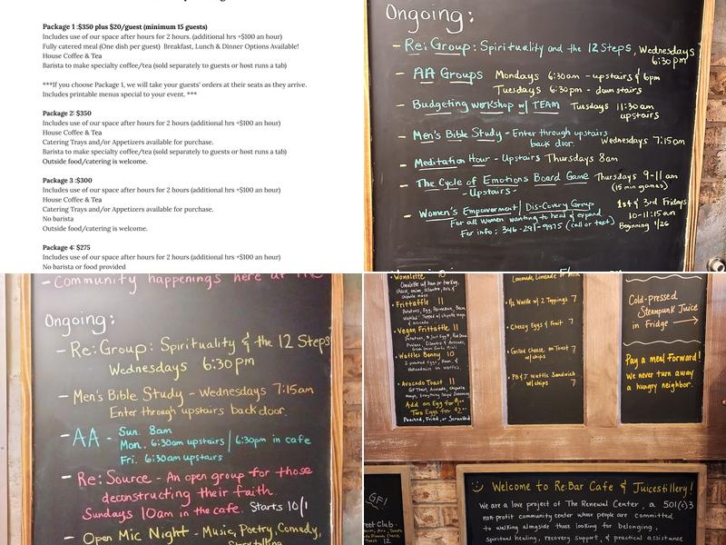 Re:Bar Cafe & Juicestillery Menu