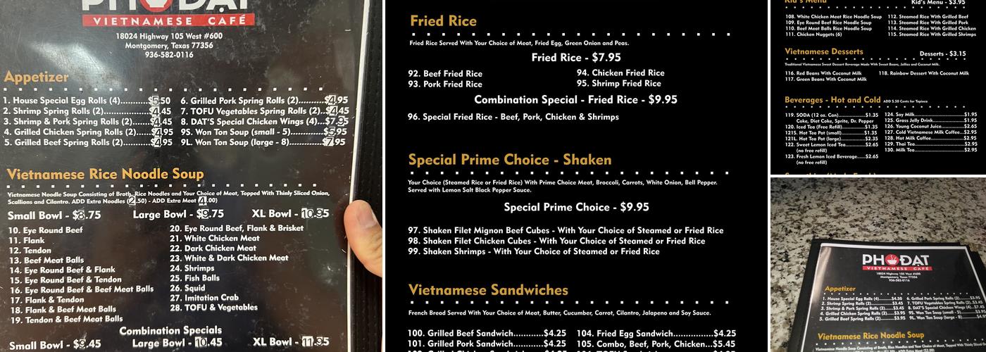 Pho Dat Vietnamese Cafe Menu