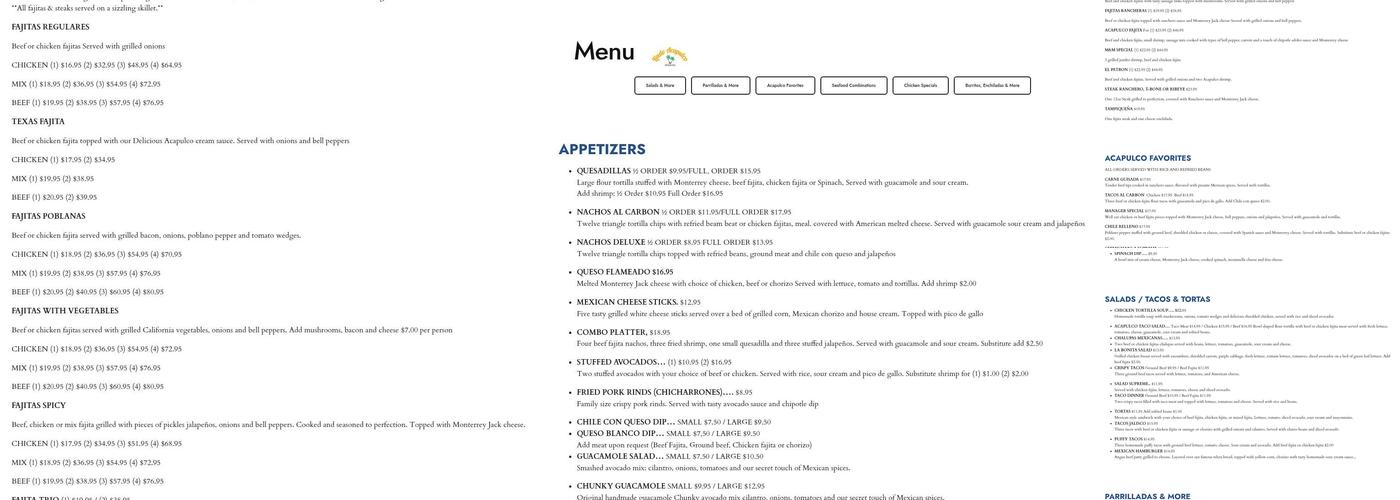 Lindo Acapulco Mexican Grill Menu