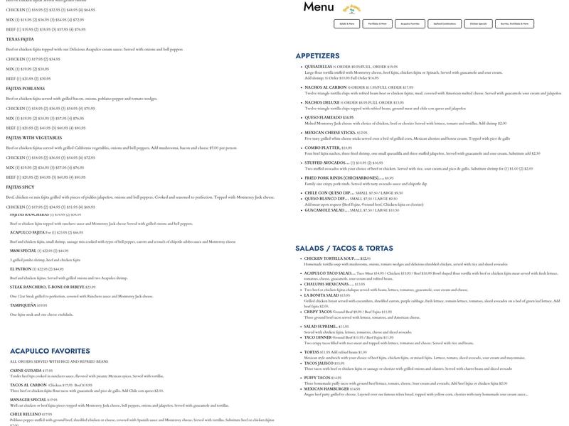 Lindo Acapulco Mexican Grill Menu