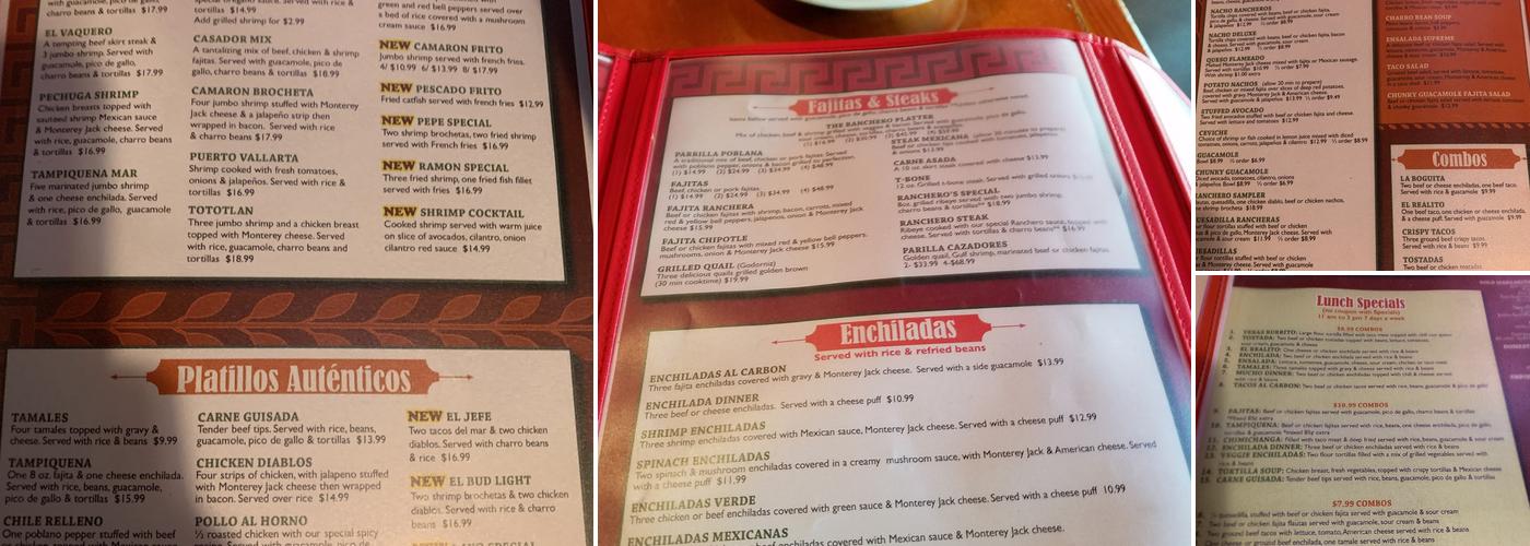 Ranchero's Menu