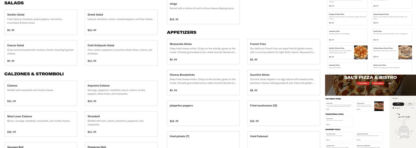 Sal's Pizza And Bistro Menu