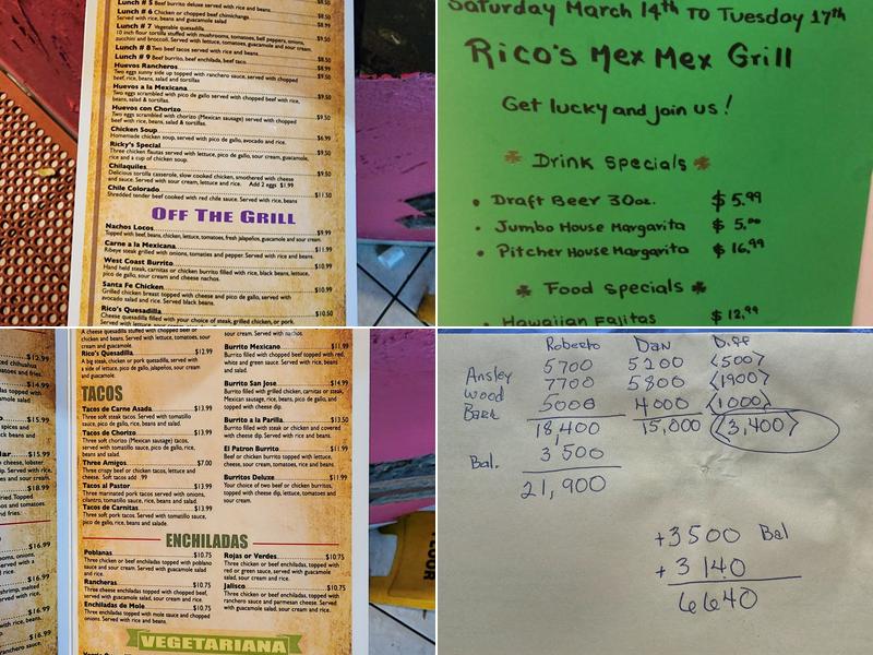 Ricos Mex Mex Grill Menu