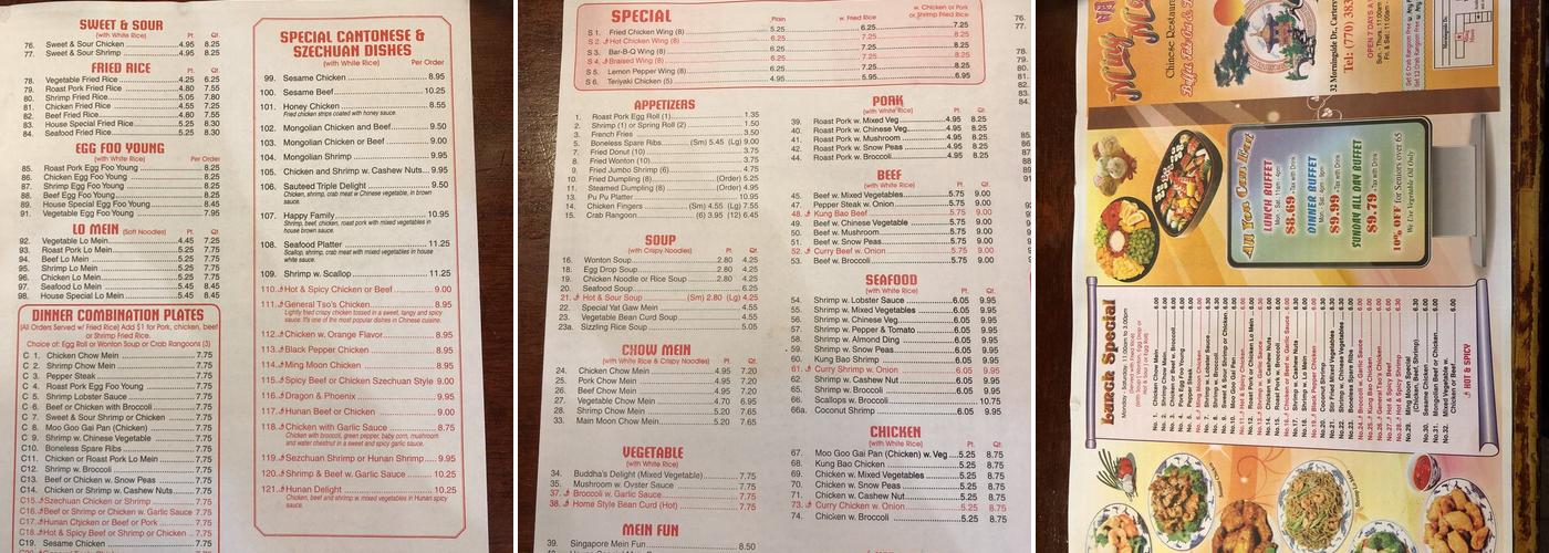 Ming Moon Menu