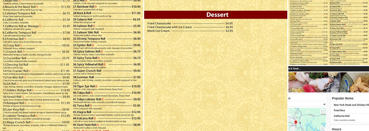 Tokyo Japanese Seafood & Steak House Menu