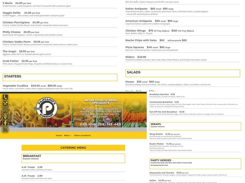 Pantano's Gourmet Hewlett Menu