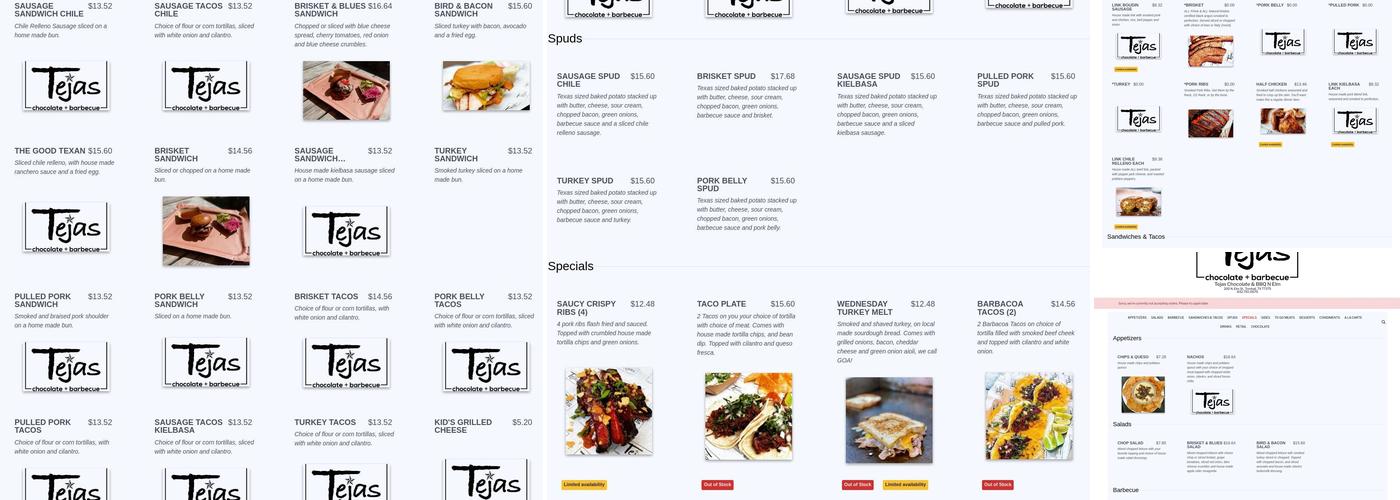 Tejas Chocolate + Barbecue Menu