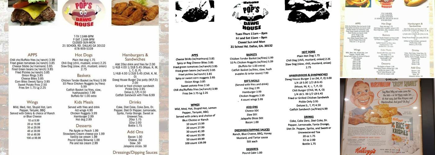 Pop's Dawg House Menu