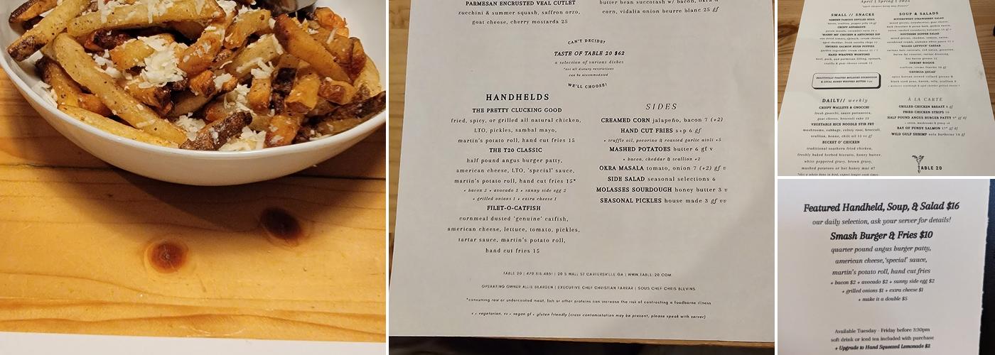Table 20 Menu