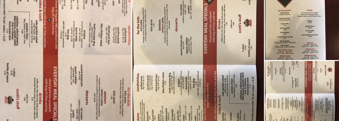 Scott's Walk-Up Bar-B-Q Menu