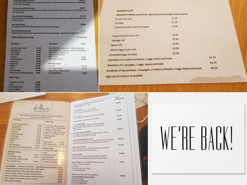 Braewick Café and Caravan Park Menu