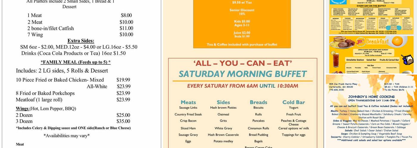 Johnboy's Home Cooking Menu