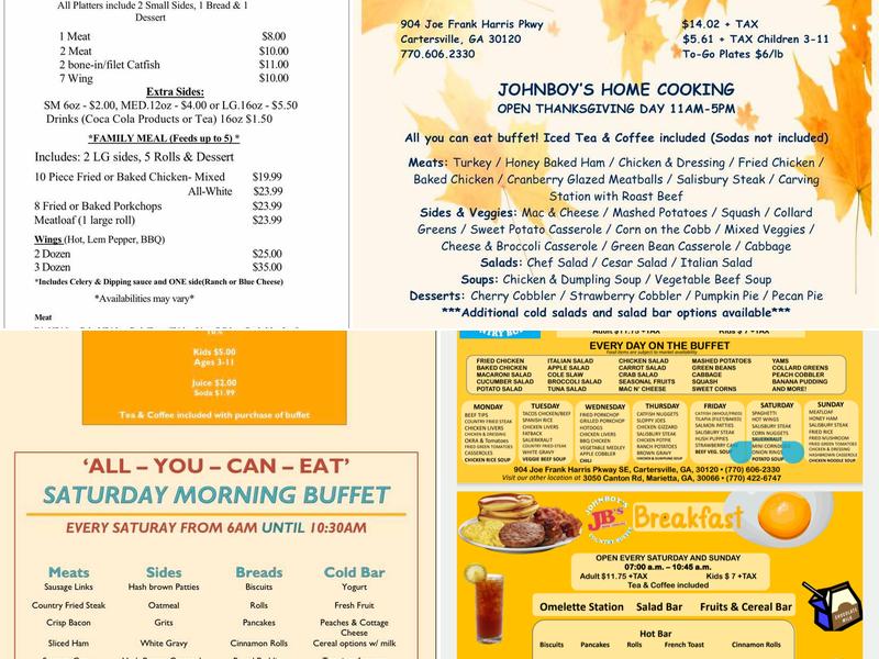 Johnboy's Home Cooking Menu