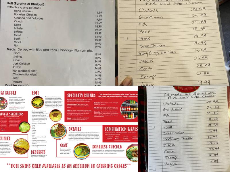 Tassa's Roti Shop Menu