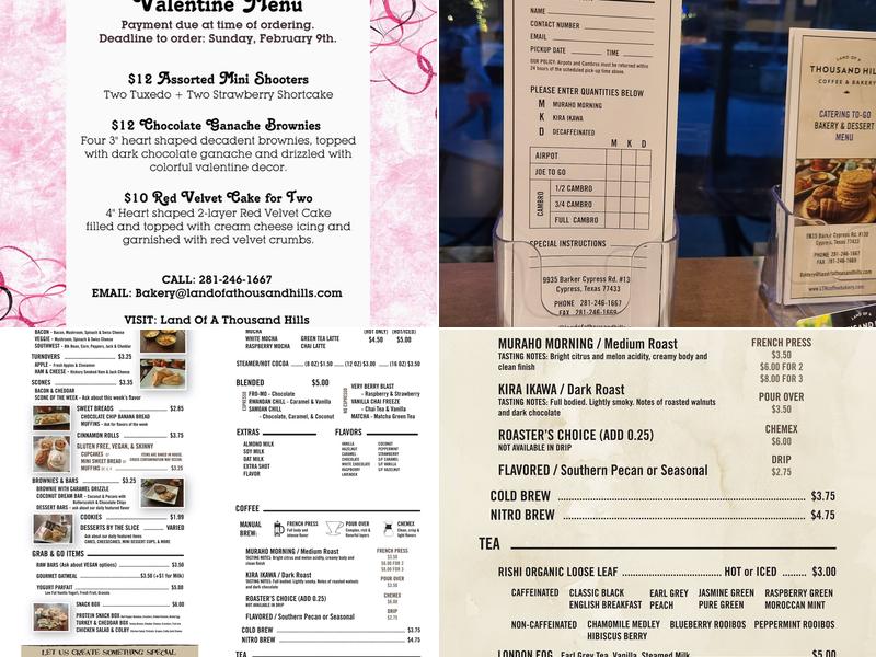 Land of a Thousand Hills Coffee & Bakery Menu