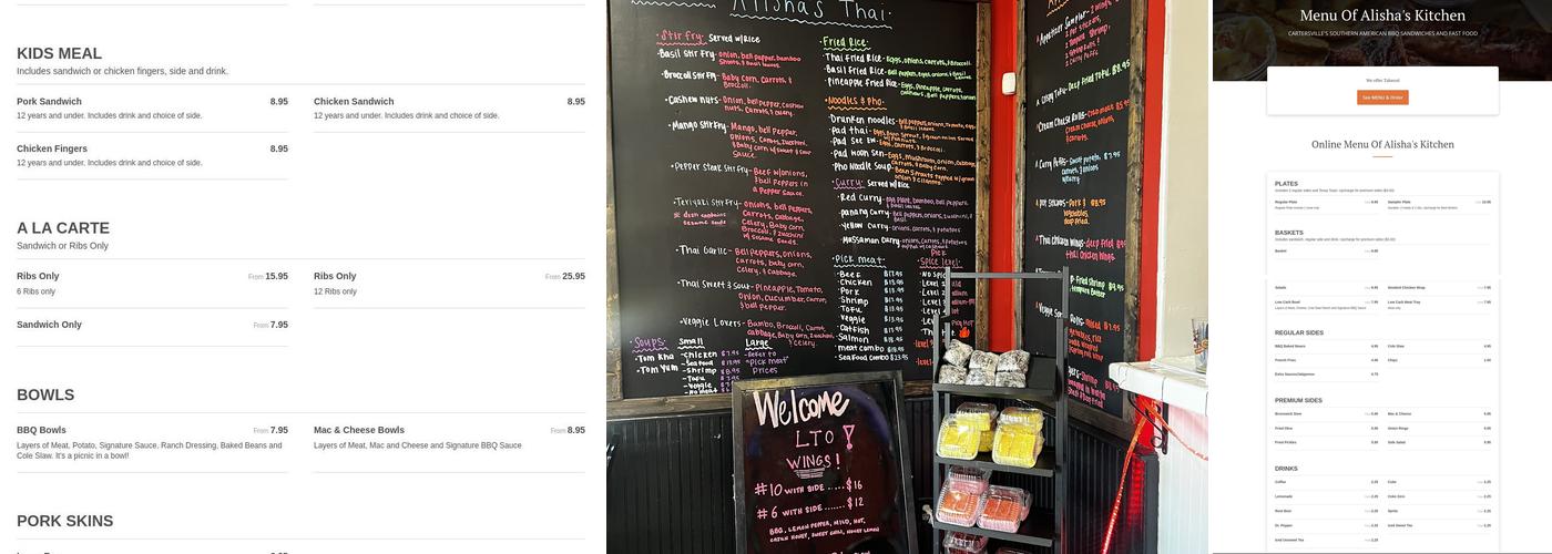 Alisha's Kitchen BBQ and Thai Menu