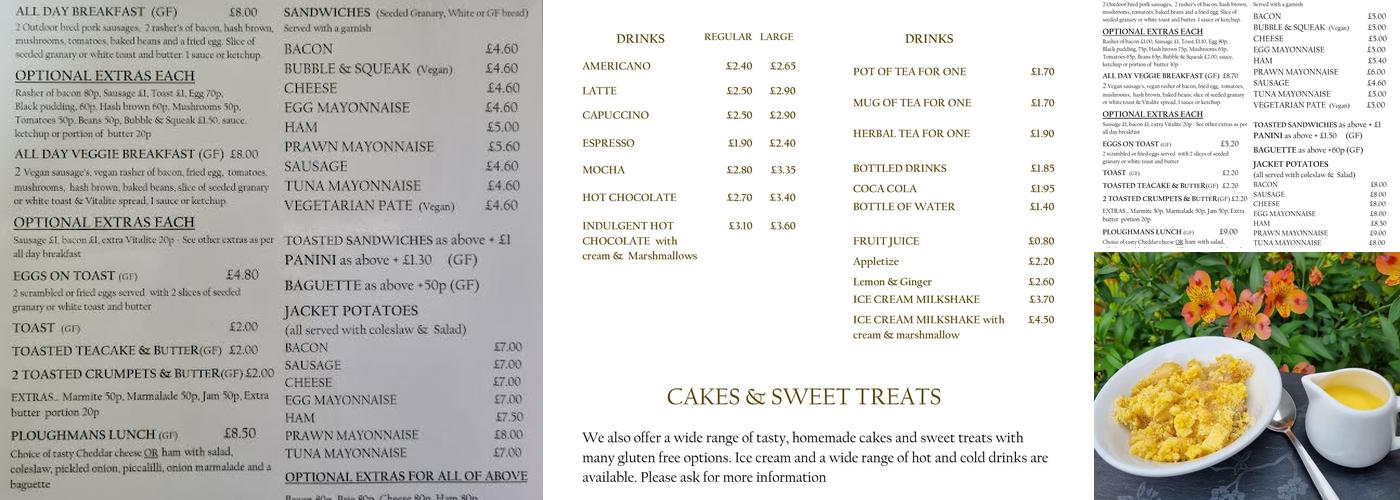 The Walled Garden Cafe Menu