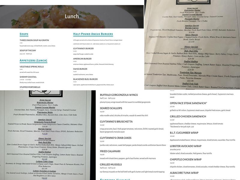 Guytanno's International Restaurant Menu