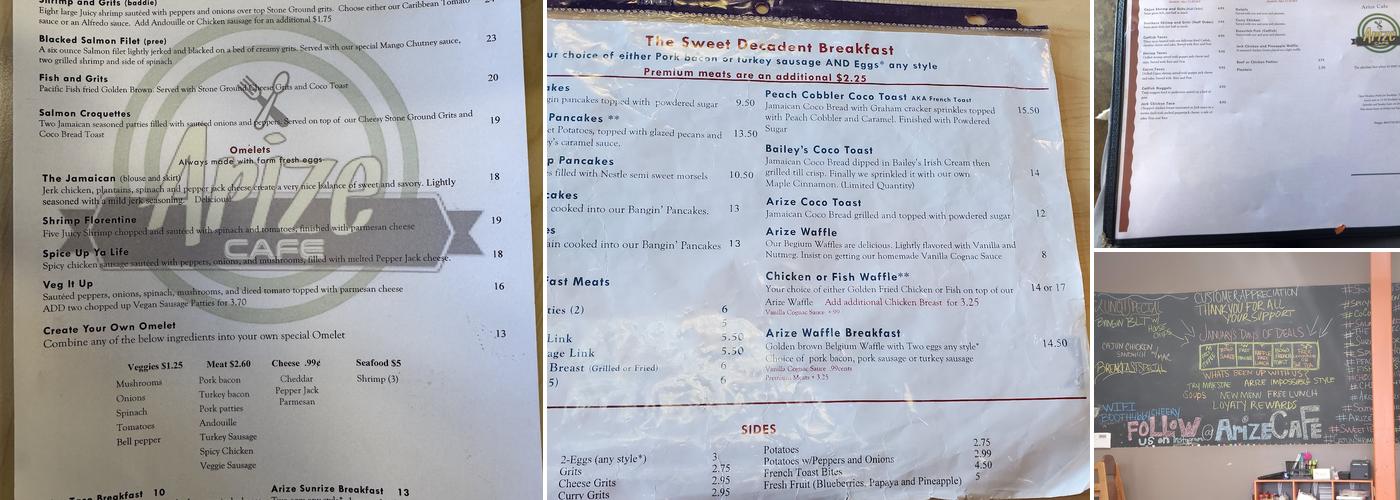 Arize Breakfast Cafe Menu