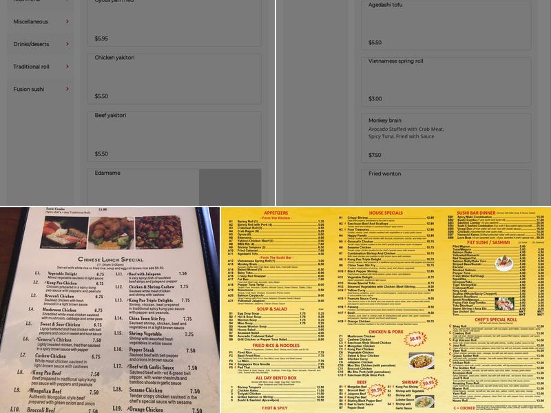 T. Jin's Sushi Asian Fusion Menu