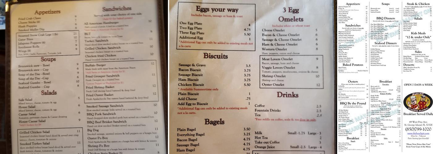 Beach Pit Menu
