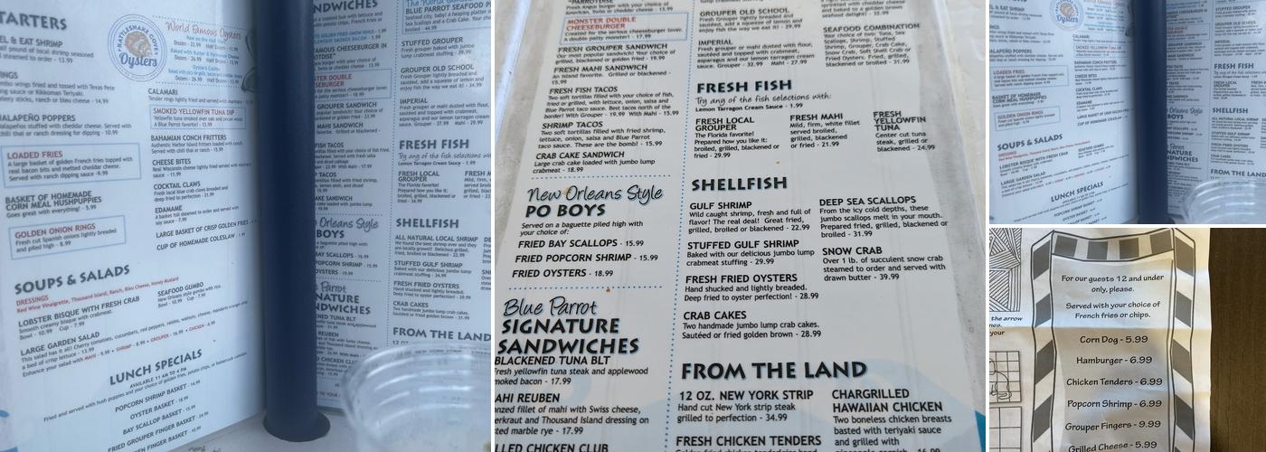 Blue Parrot Ocean Front Cafe Menu
